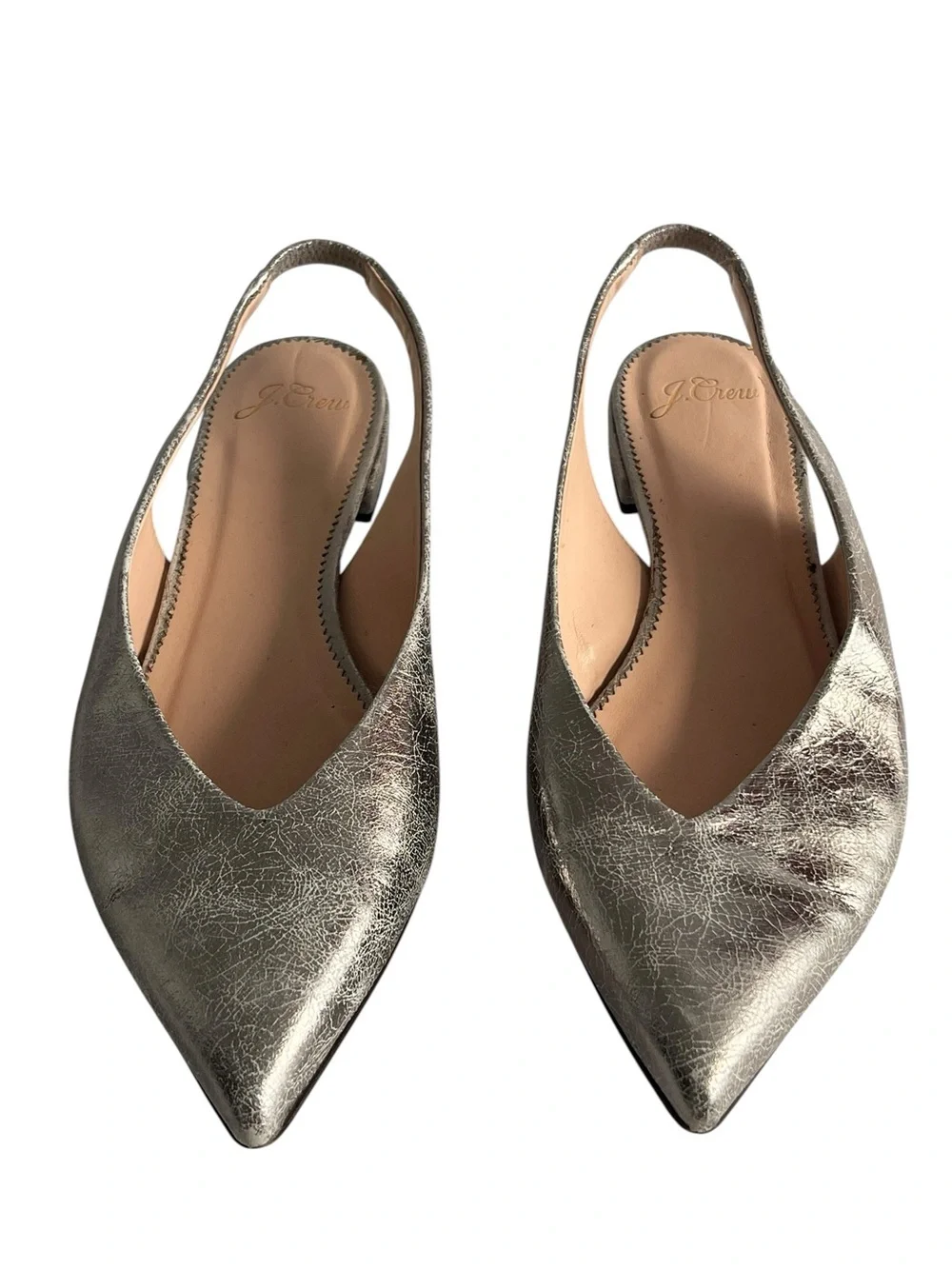 J. Crew Metallic Silver Pointed-Toe Slingback Flats Sz 8.5